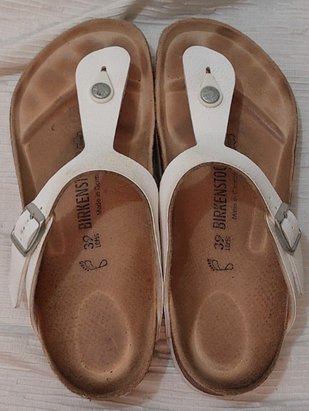 Birkenstock White Leather Toe-Post Sandals Size 39